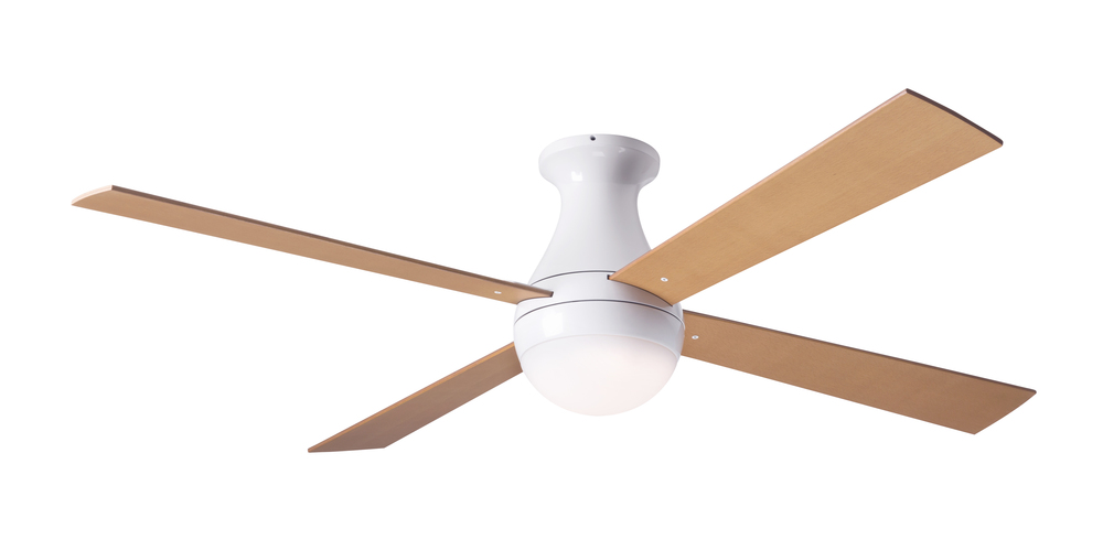 Ball Flush Fan; Gloss White Finish; 42" Maple Blades; 20W LED; Fan Speed and Light Control (3-wi