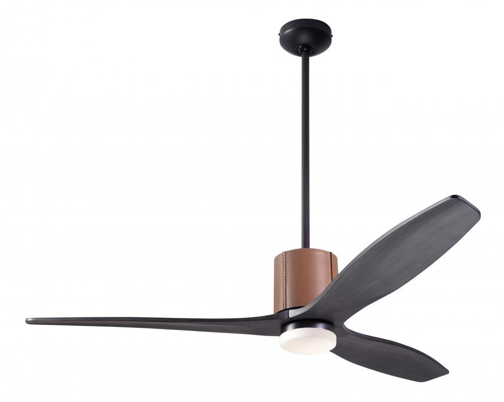 LeatherLuxe DC Fan; Dark Bronze Finish with Tan Leather; 54" Ebony Blades; 17W LED; Remote Contr