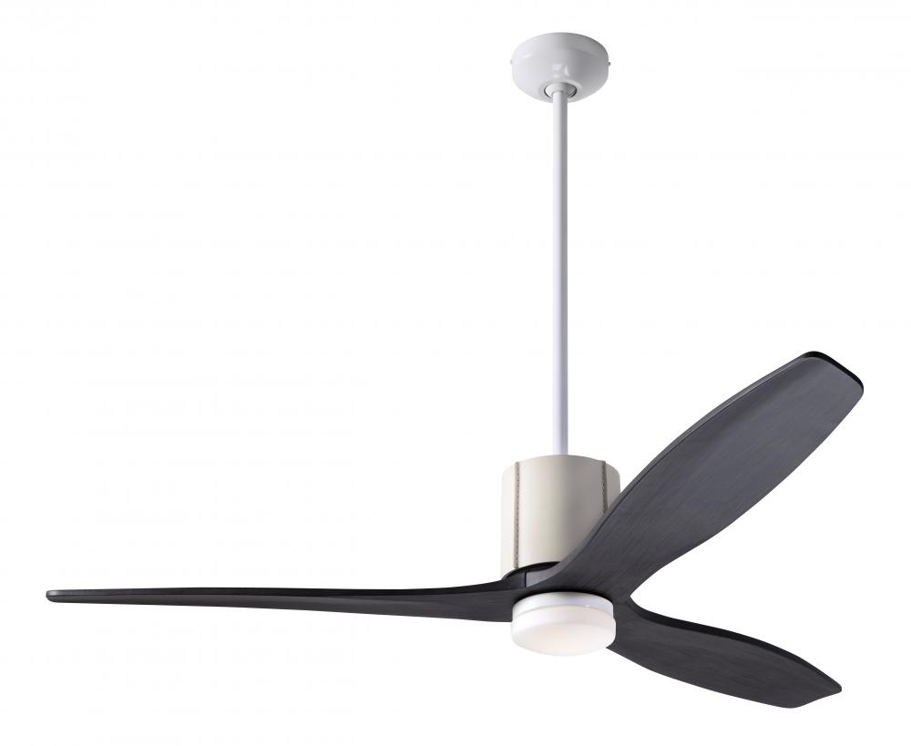 LeatherLuxe DC Fan; Gloss White Finish with Ivory Leather; 54" Ebony Blades; 17W LED; Remote Con