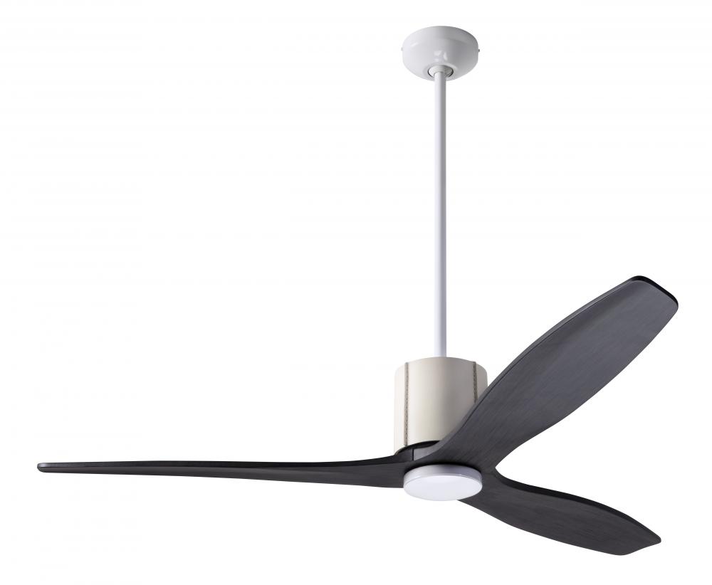 LeatherLuxe DC Fan; Gloss White Finish with Ivory Leather; 54" Ebony Blades; No Light; Wall Cont