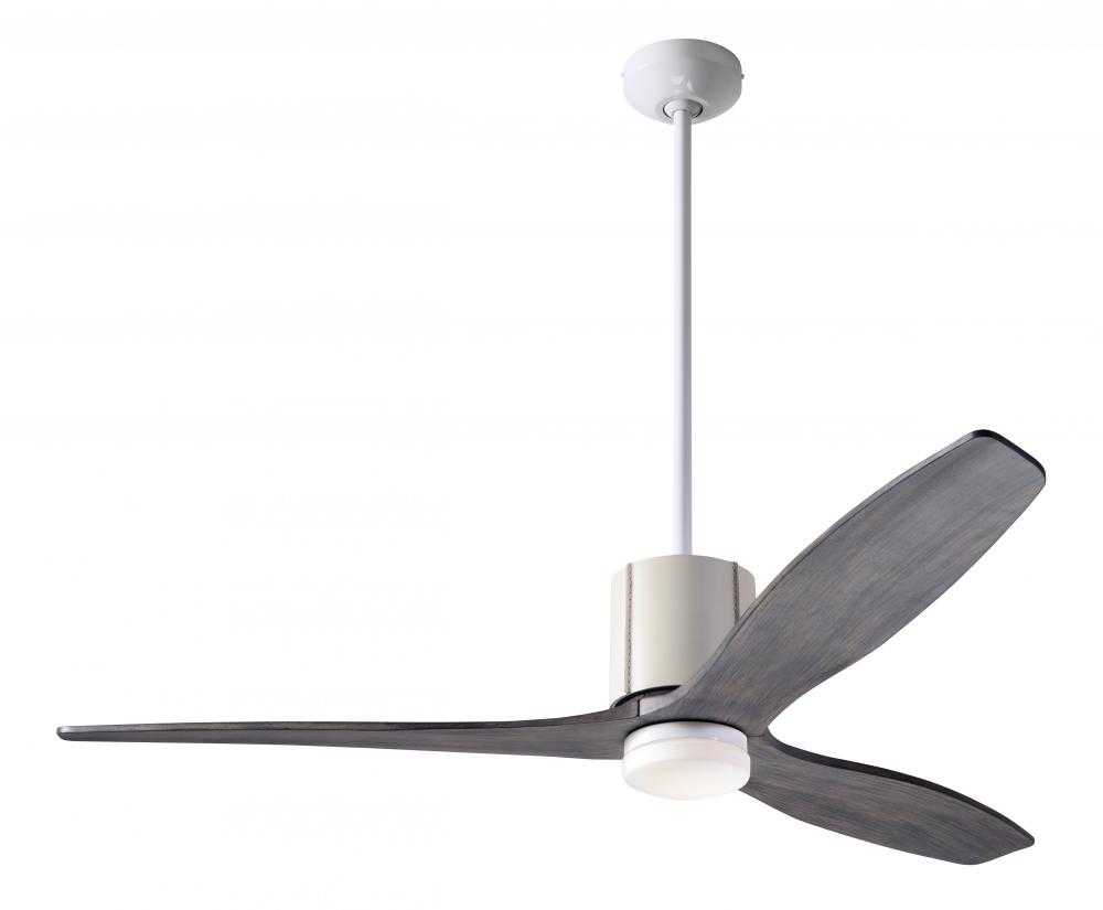 LeatherLuxe DC Fan; Gloss White Finish with Ivory Leather; 54" Graywash Blades; 17W LED; Wall Co