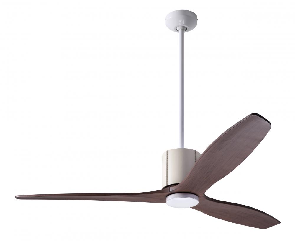 LeatherLuxe DC Fan; Gloss White Finish with Ivory Leather; 54" Mahogany Blades; No Light; Remote