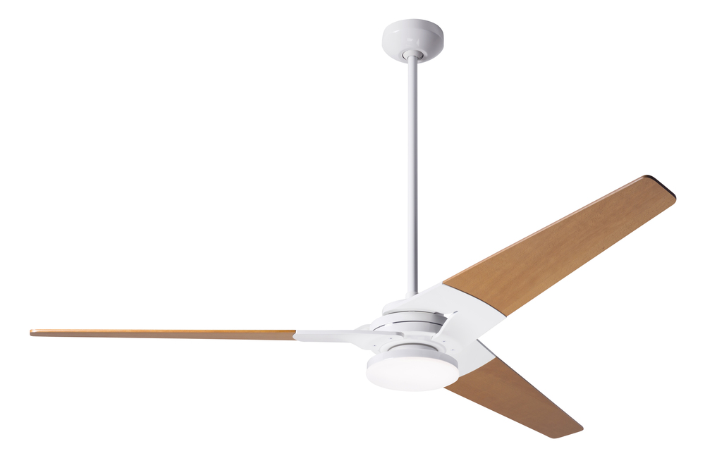 Torsion Fan; Gloss White Finish; 62" Maple Blades; 20W LED; Fan Speed and Light Control (3-wire)