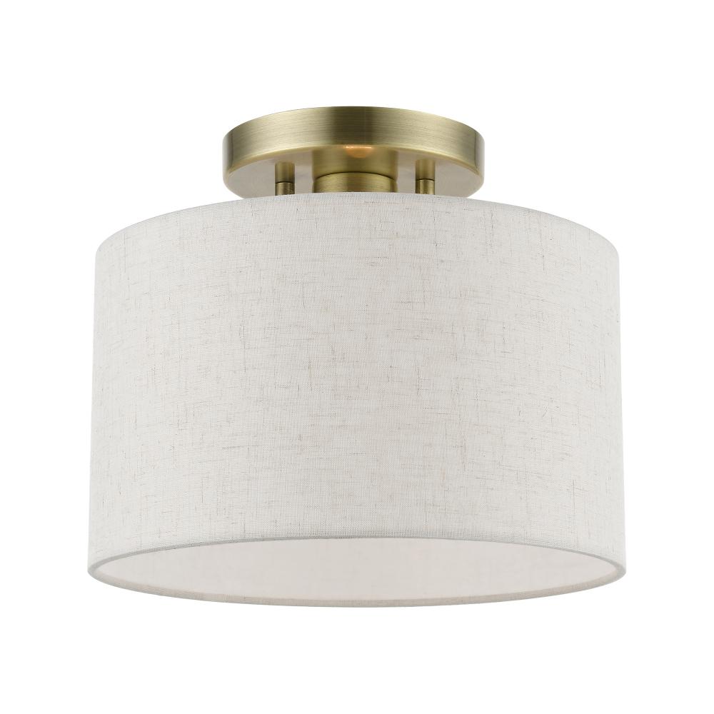 1 Light Antique Brass Small Semi-Flush