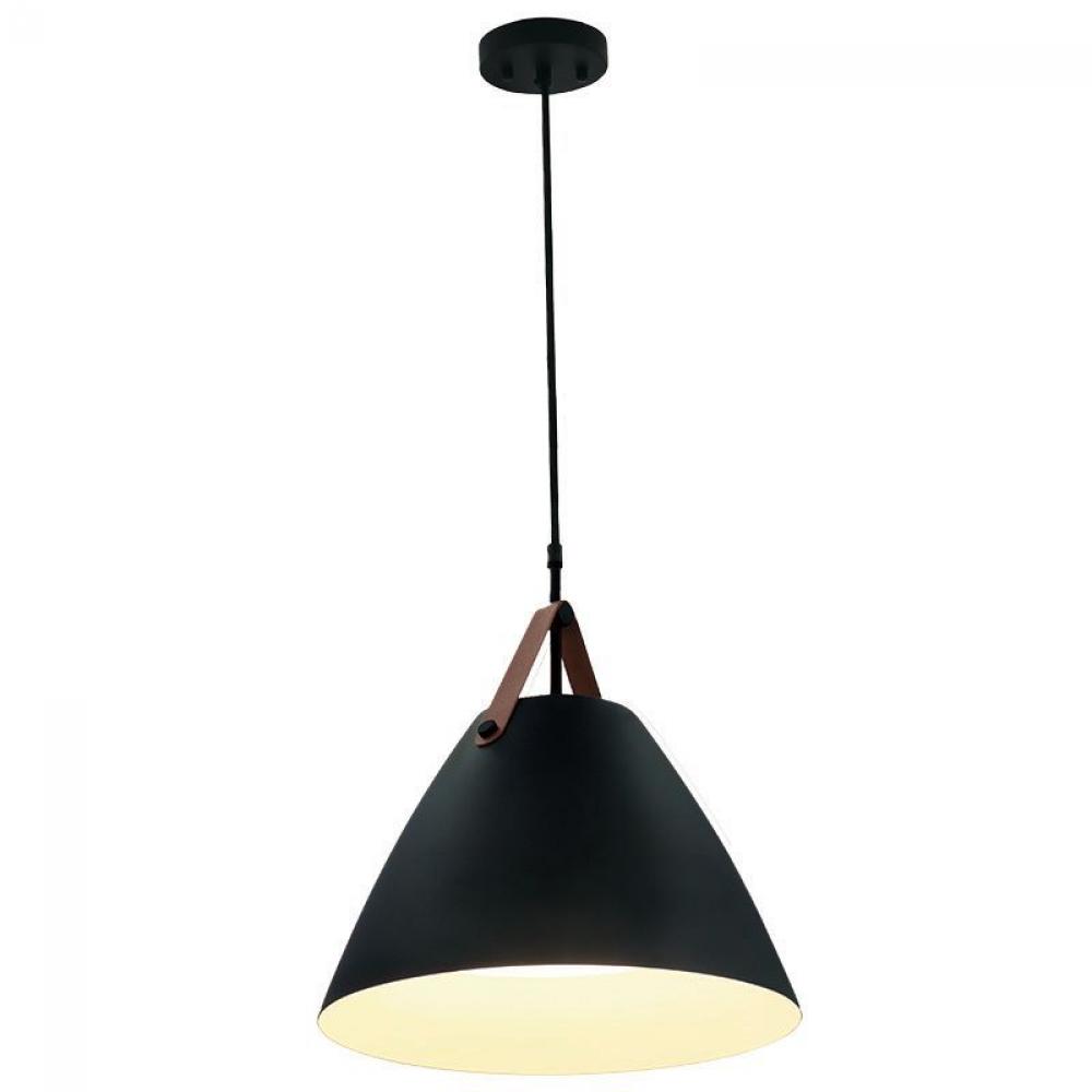 14in NORDIC DESIGN PENDANT WITH LEATHER STRAP 4FT SUSP. CORD 25W 1400LM 5CCT CR90 BK