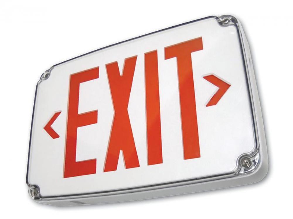 WET LOCATION LED EXIT SIGN SINGLE FACE, RED LETTERS, GRAY PANEL