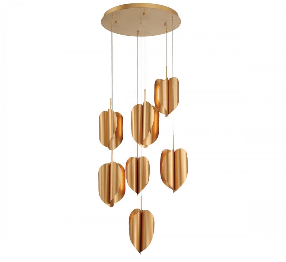 Portofino, 7 Light Round LED Chandelier, Satin Gold