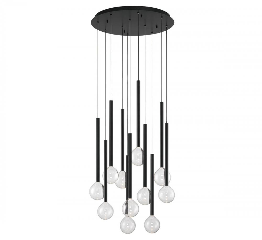 Positano, 11 Light Round LED Chandelier, Matte Black