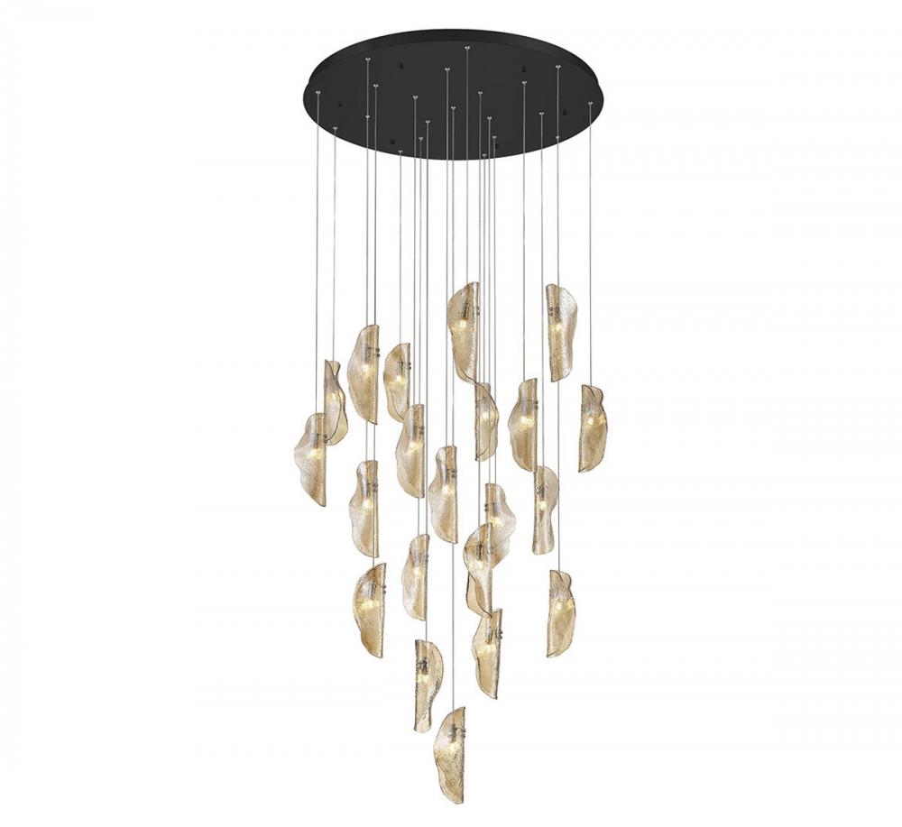 Sorrento, 21 Light Round LED Chandelier, Amber, Black Canopy