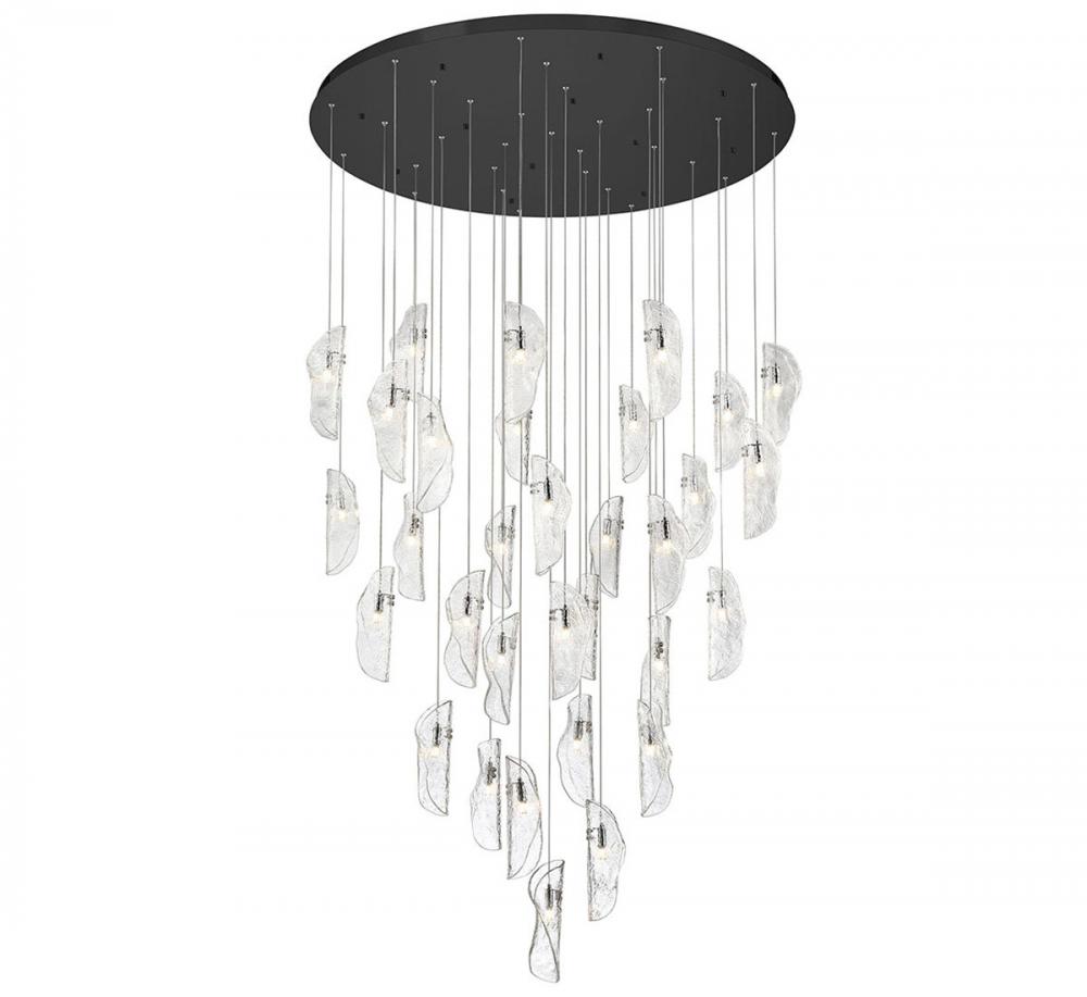 Sorrento, 32 Light LED Grand Chandelier, Clear, Black Canopy