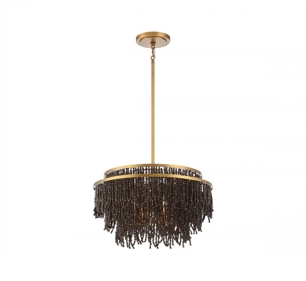 Molfetta, 5 Light Chandelier, Antique Brass with Black Beads