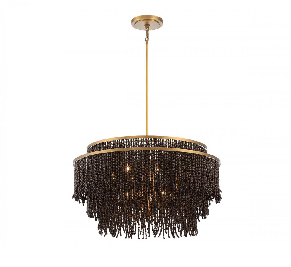 Molfetta, 9 Light Chandelier, Antique Brass with Black Beads