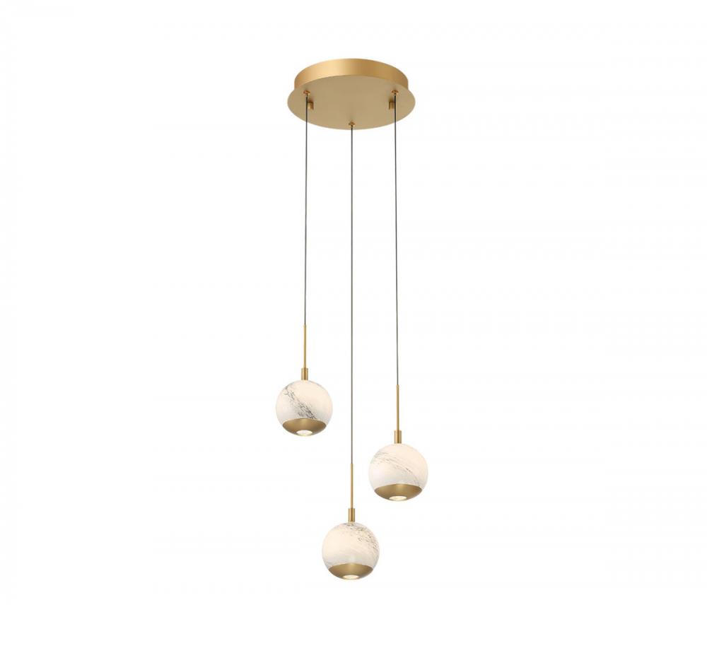 Baveno, 3 Light Round LED Pendant, Painted Antique Brass