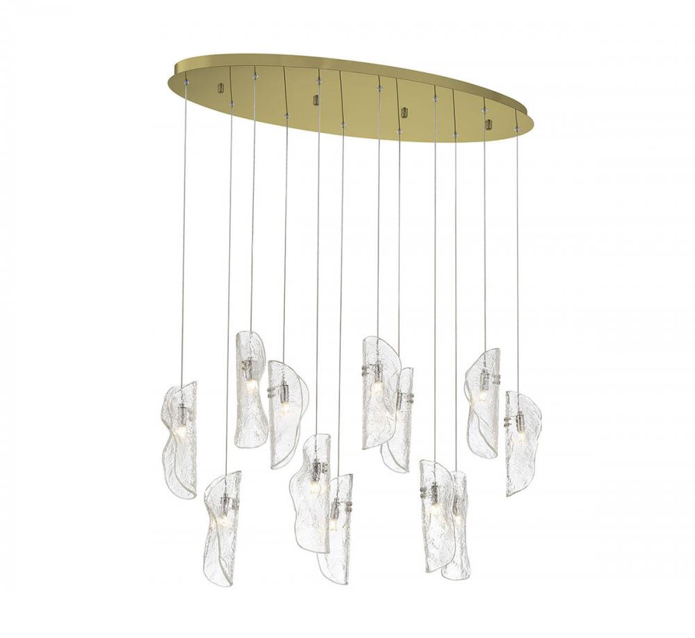 Sorrento, 12 Light Oval LED Chandelier, Clear, Gold Canopy