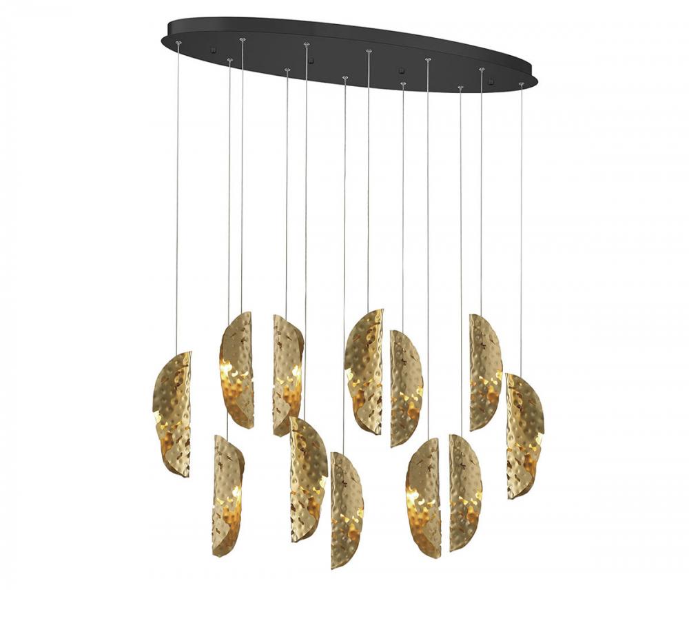 Sorrento, 12 Light Oval LED Chandelier, Copper, Black Canopy