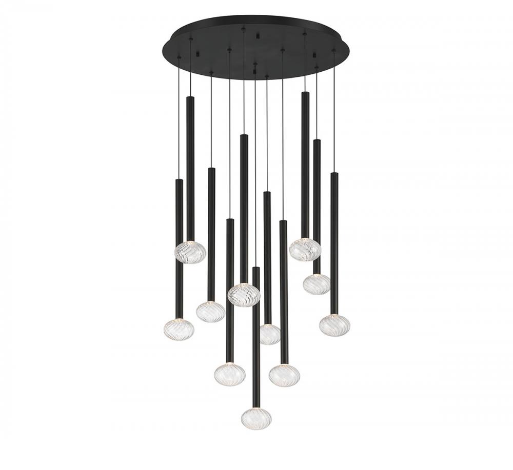 Soffio, 11 Light Round LED Chandelier, Matte Black