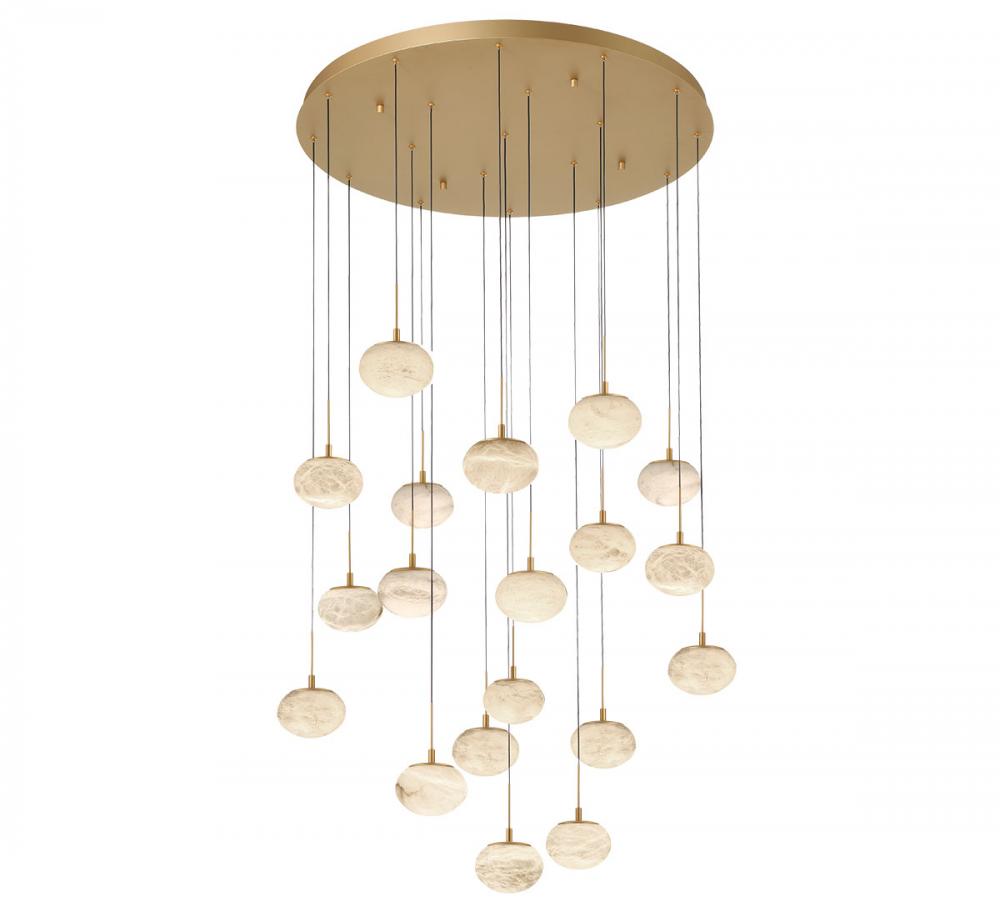 Calcolo, 19 Light Round LED Chandelier, Painted Antique Brass