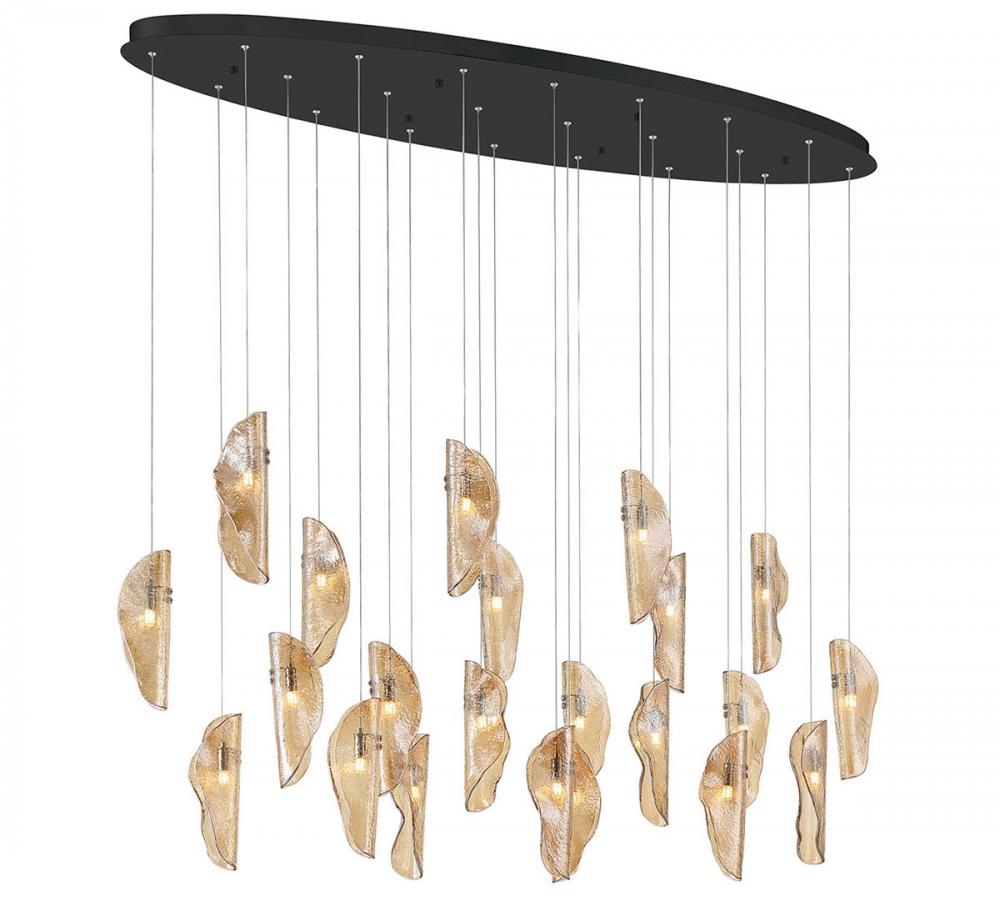 Sorrento, 22 Light Oval LED Chandelier, Amber, Black Canopy