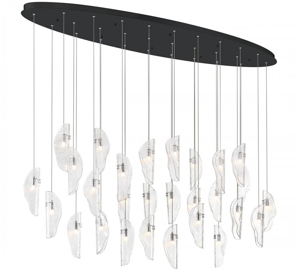 Sorrento, 28 Light Oval LED Chandelier, Clear, Black Canopy