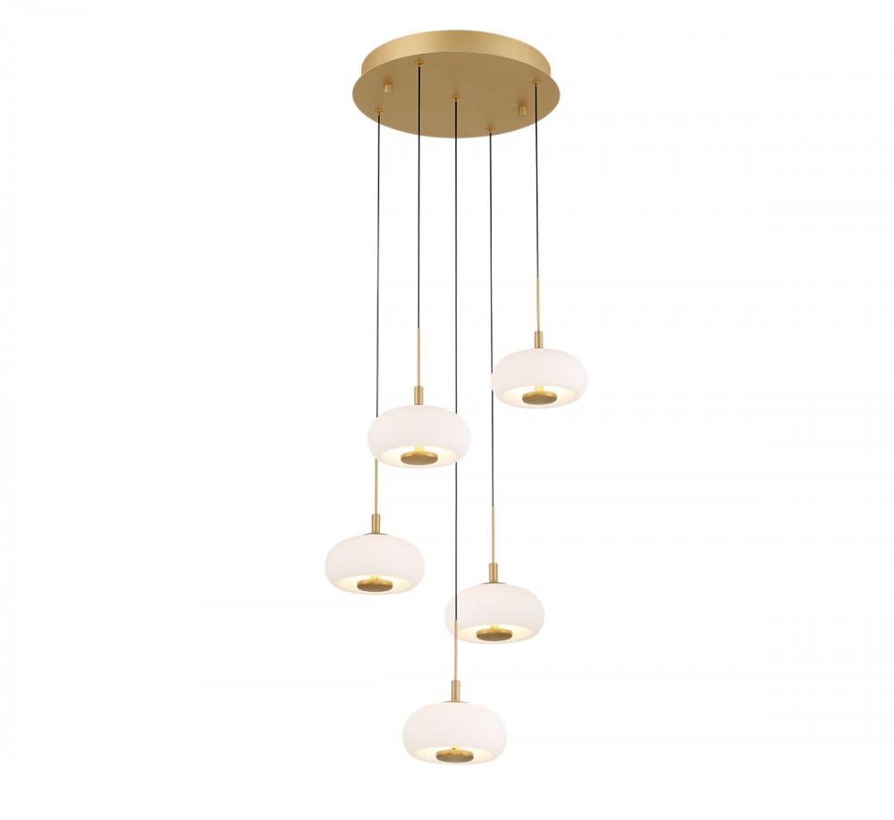 Adelfia, 5 Light Round LED Chandelier, Painted Antique Brass