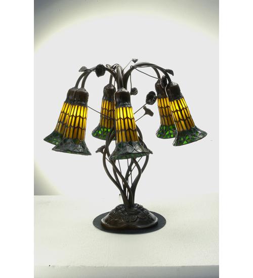 19" High Stained Glass Pond Lily 6 Light Table Lamp
