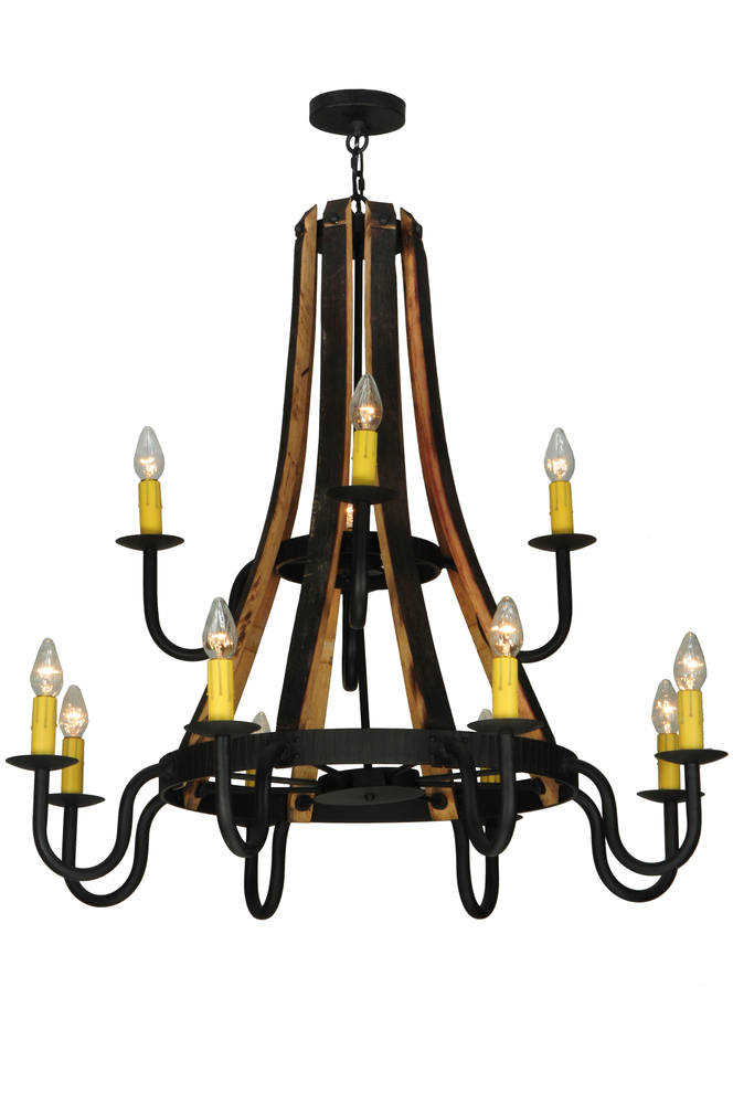 44"W Barrel Stave Madera 12 LT Two Tier Chandelier