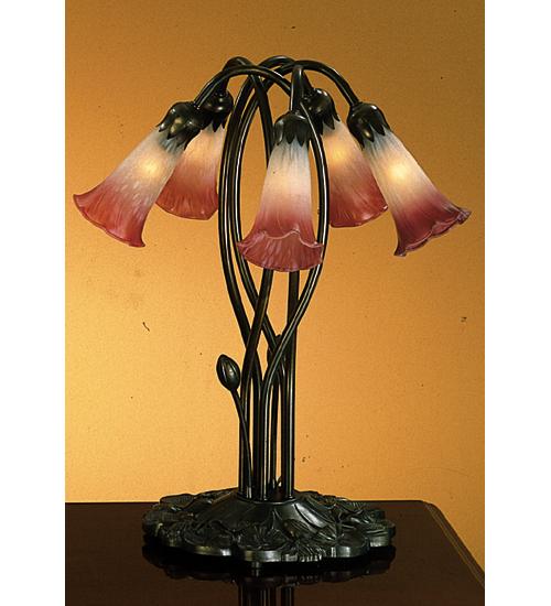 17" High Pink/White Tiffany Pond Lily 5 LT Accent Lamp