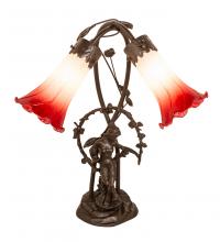 Meyda Blue 144697 - 17" High Red/White Pond Lily Tiffany Pond Lily 2 Light Trellis Girl Accent Lamp