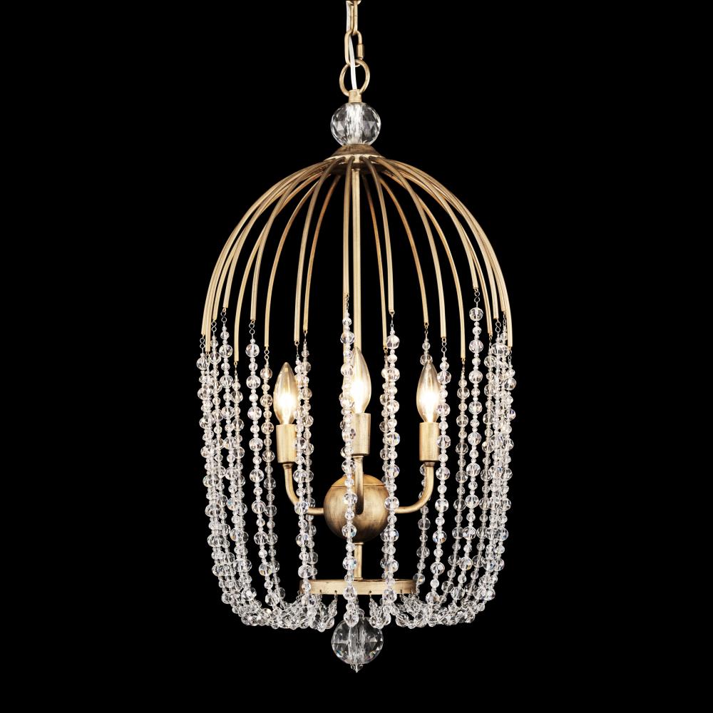 Voliere 3-Lt Crystal Tall Pendant - Havana Gold