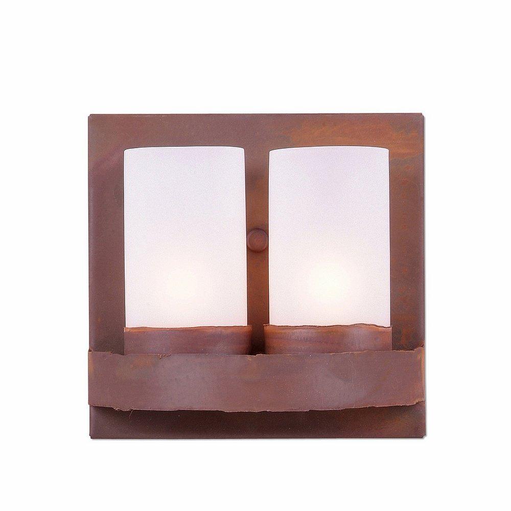 Wisley Double Sconce - Rustic Plain - Frosted Glass Bowl - Rust Patina Finish