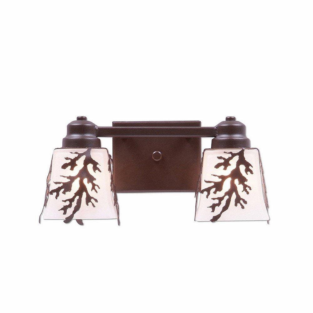 Woodland Double Bath Vanity Light - Cedar Bough - Frosted Glass Bowl - Dark Bronze Metallic Finish