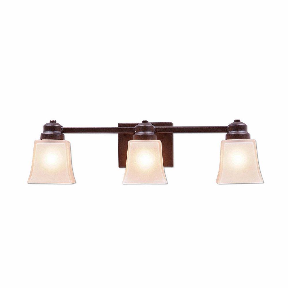 Woodland Triple Bath Vanity Light - Rustic Plain - Tea Stain Glass Bowl