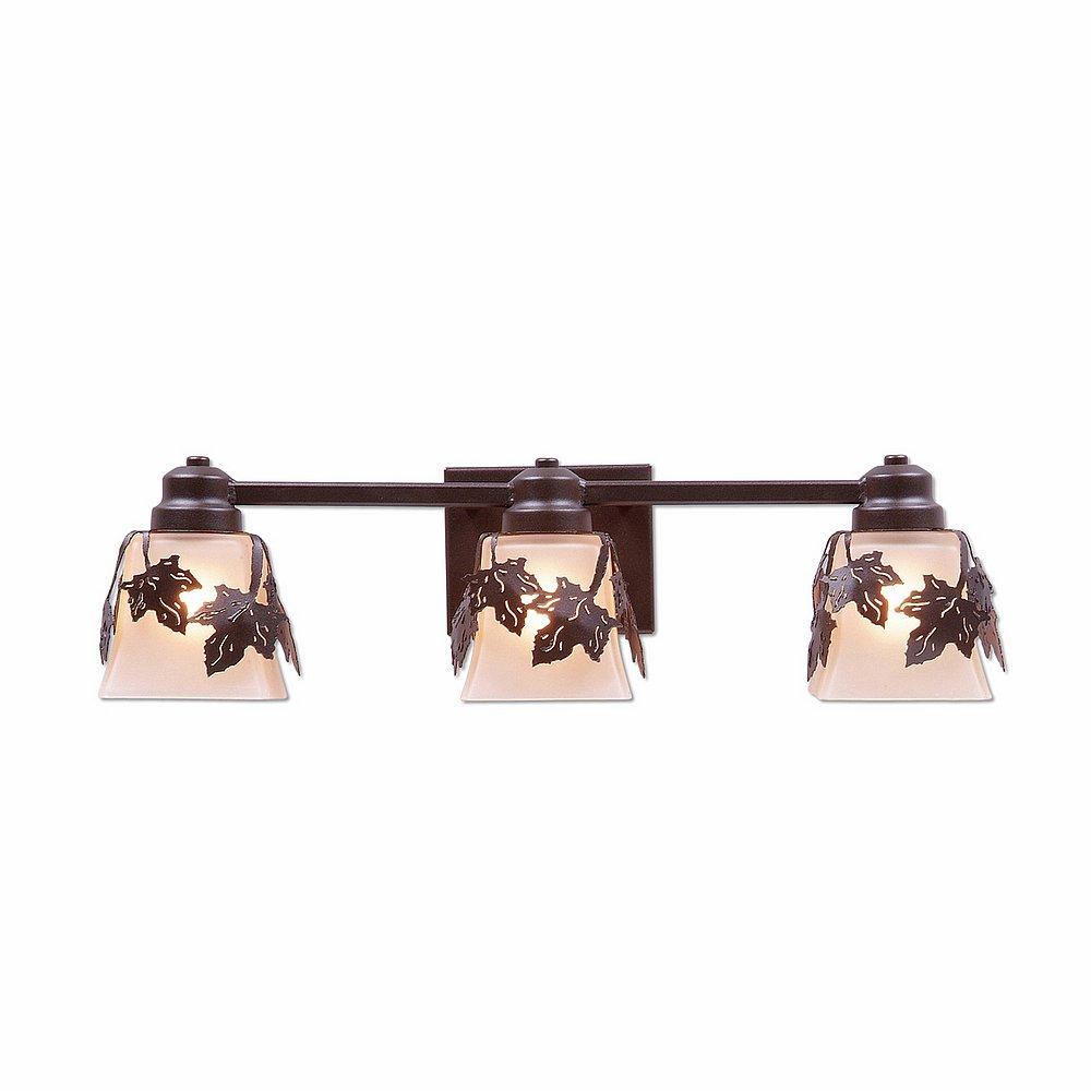 Woodland Triple Bath Vanity Light - Maple Leaf - Tea Stain Glass Bowl - Dark Bronze Metallic Finish