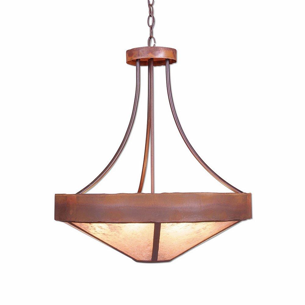 Ridgemont Chandelier Small - Shade Bottom - Rustic Plain - Almond Mica Shade - Rust Patina Finish