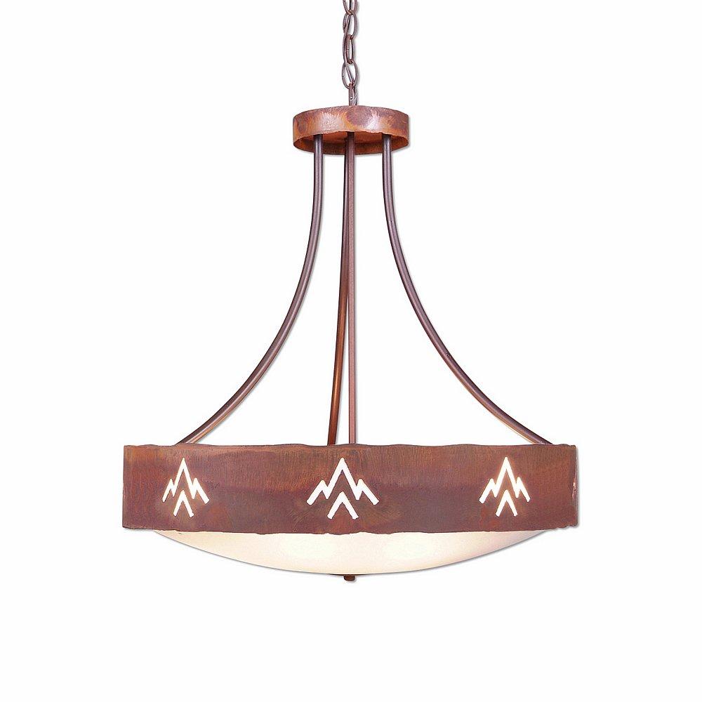 Ridgemont Chandelier Small - Bowl Bottom - Deception Pass - Frosted Glass Bowl - Rust Patina Finish