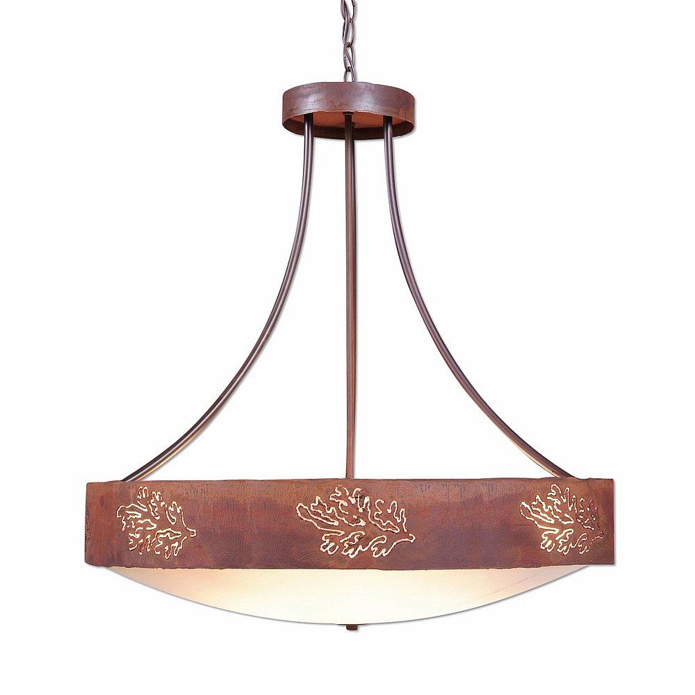 Ridgemont Chandelier Medium - Bowl Bottom - Cedar Bough Cutout - Frosted Glass Bowl