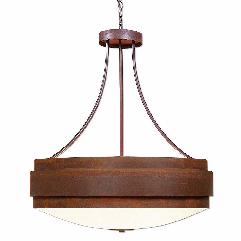 Northridge Chandelier Large - Rustic Plain - Frosted Glass Bowl - Rust Patina Finish