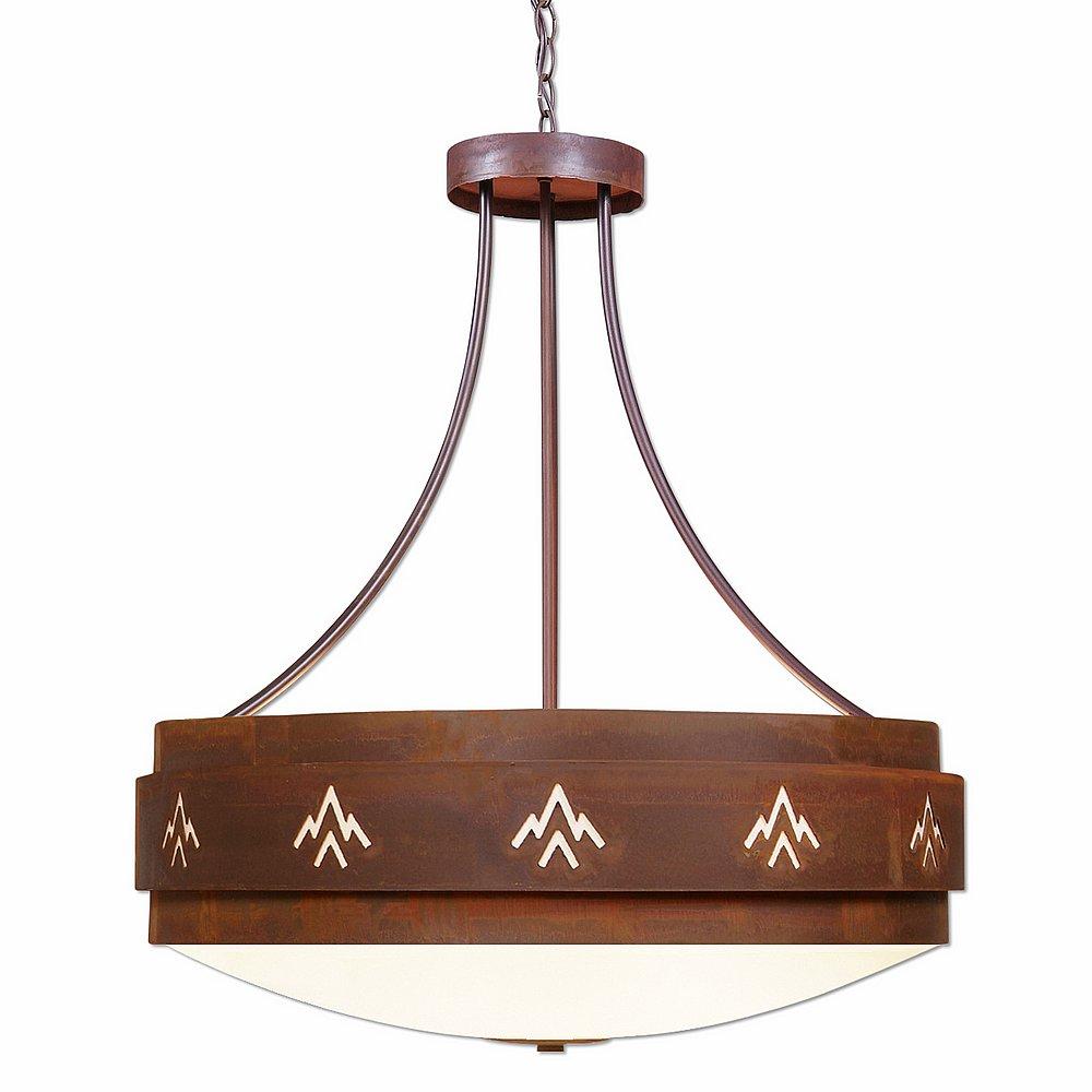 Northridge Chandelier Large - Deception Pass - Frosted Glass Bowl - Rust Patina Finish
