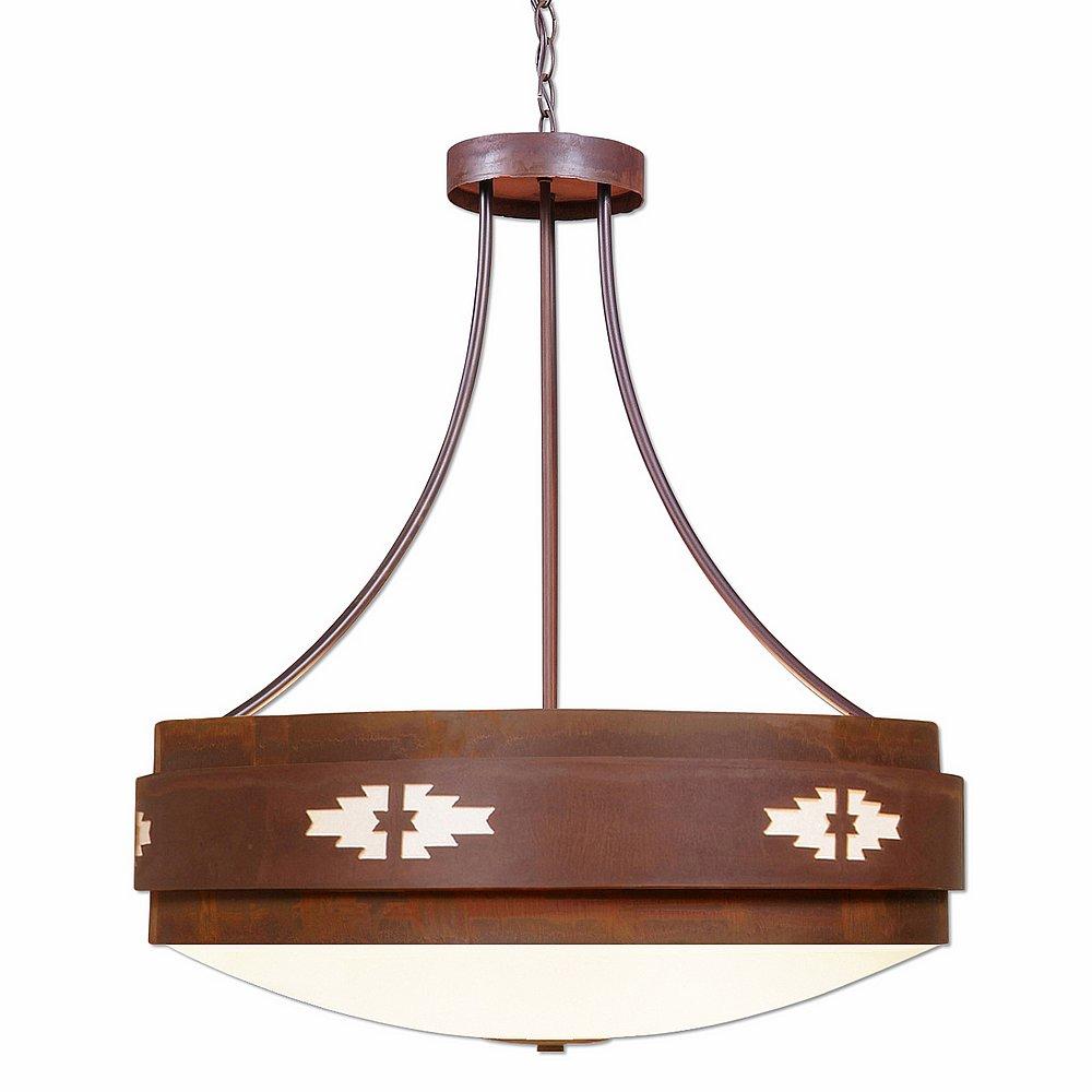 Northridge Chandelier Large - Pueblo - Frosted Glass Bowl - Rust Patina Finish