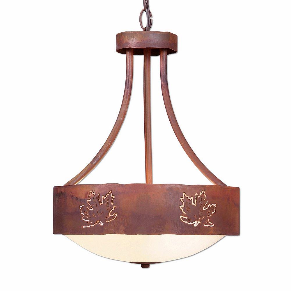 Ridgemont Foyer Chandelier Medium - Maple Cutout - Frosted Glass Bowl - Rust Patina Finish