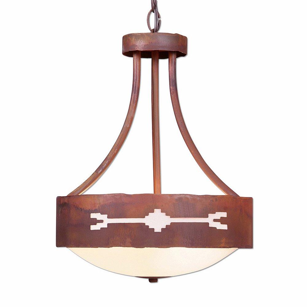 Ridgemont Foyer Chandelier Medium - Del Rio - Frosted Glass Bowl - Rust Patina Finish