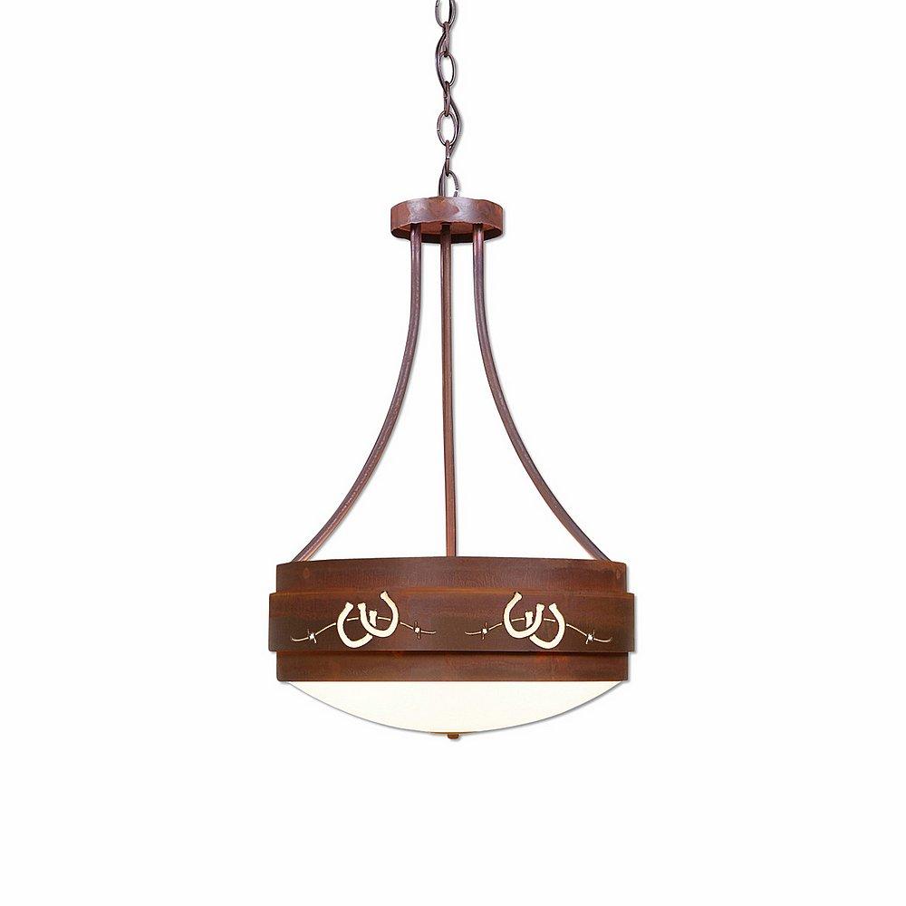 Northridge Foyer Chandelier Large - Barb Wire and Horseshoe Cutout - Frosted Glass Bowl