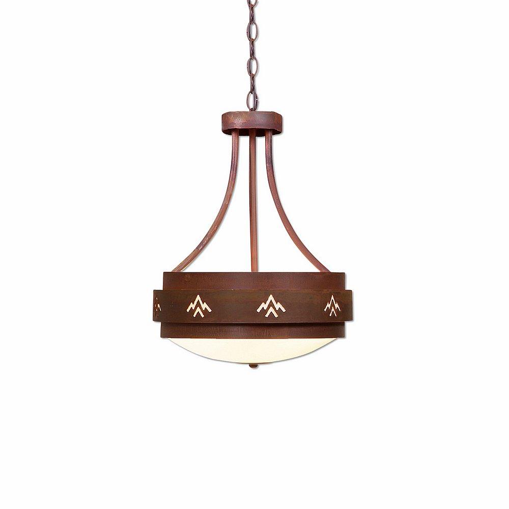 Northridge Foyer Chandelier Small - Deception Pass - Frosted Glass Bowl - Rust Patina Finish