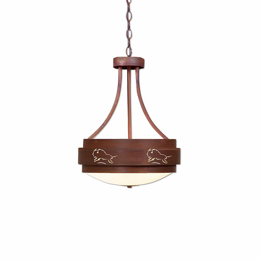 Northridge Foyer Chandelier Small - Bison - Frosted Glass Bowl - Rust Patina Finish