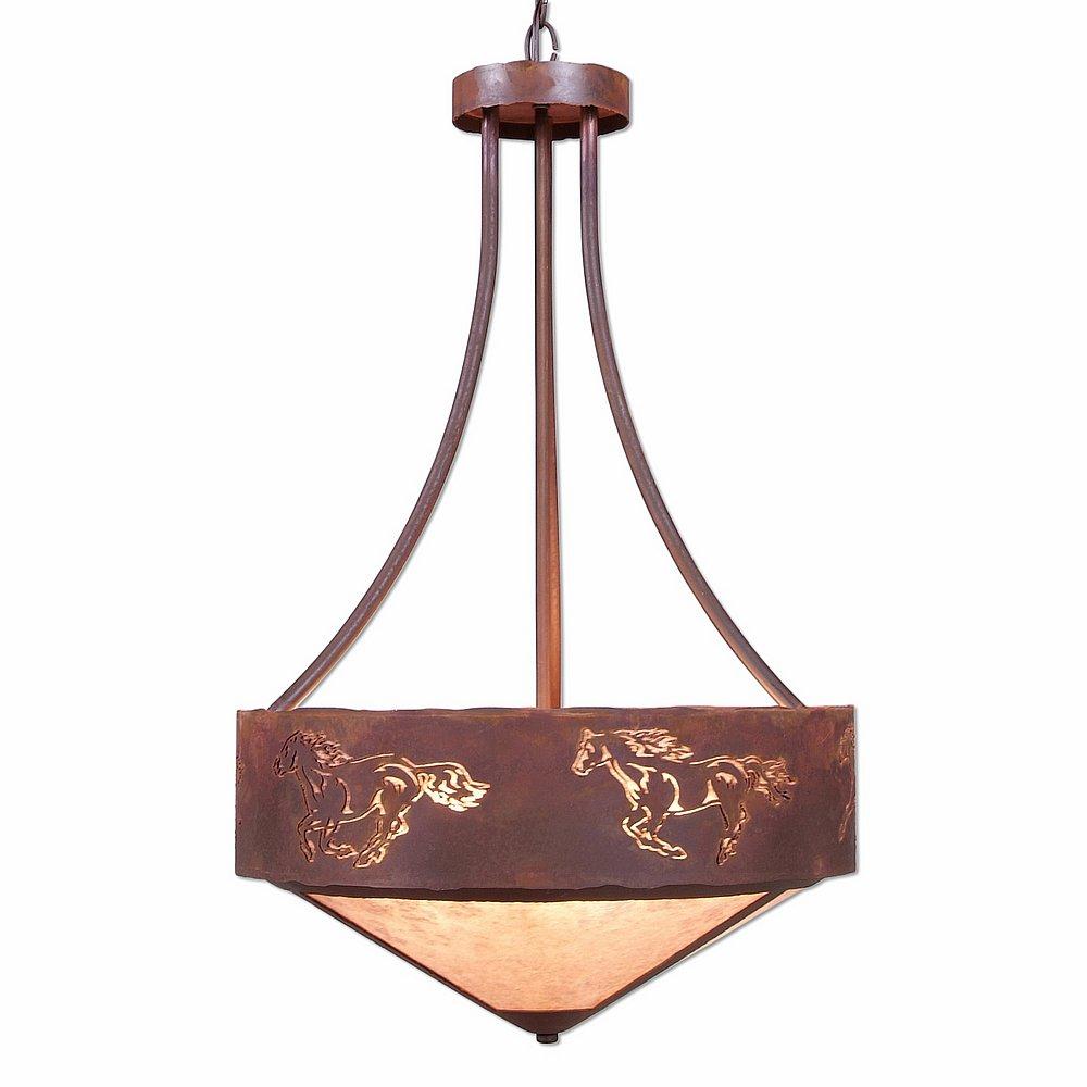 Ridgemont Foyer Chandelier Large Tall - Shade Bottom - Horse Cutout - Almond Mica Shade