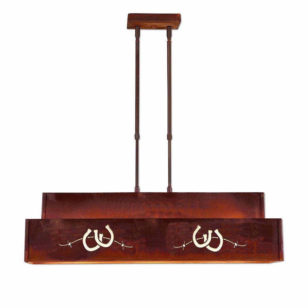 Ridgeview Kitchen Island Light - Barb Wire and Horseshoe Cutout - Rust Patina Finish