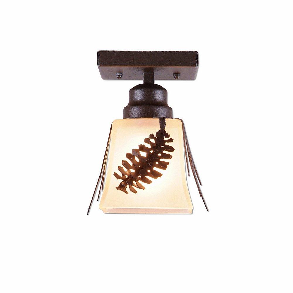 Woodland Ceiling Light Single - Spruce Cone - Tea Stain Glass Bowl - Dark Bronze Metallic Finish