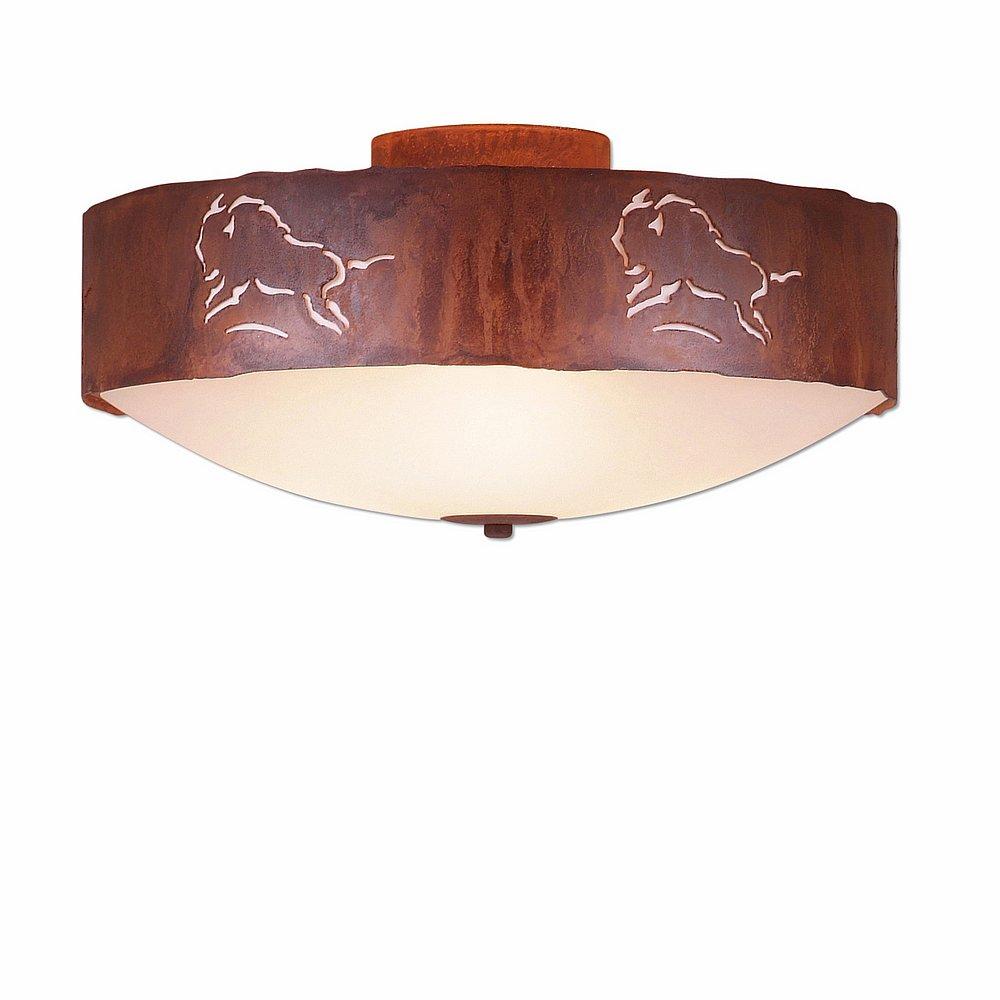 Ridgemont Close-to-Ceiling Large - Bison - Frosted Glass Bowl - Rust Patina Finish