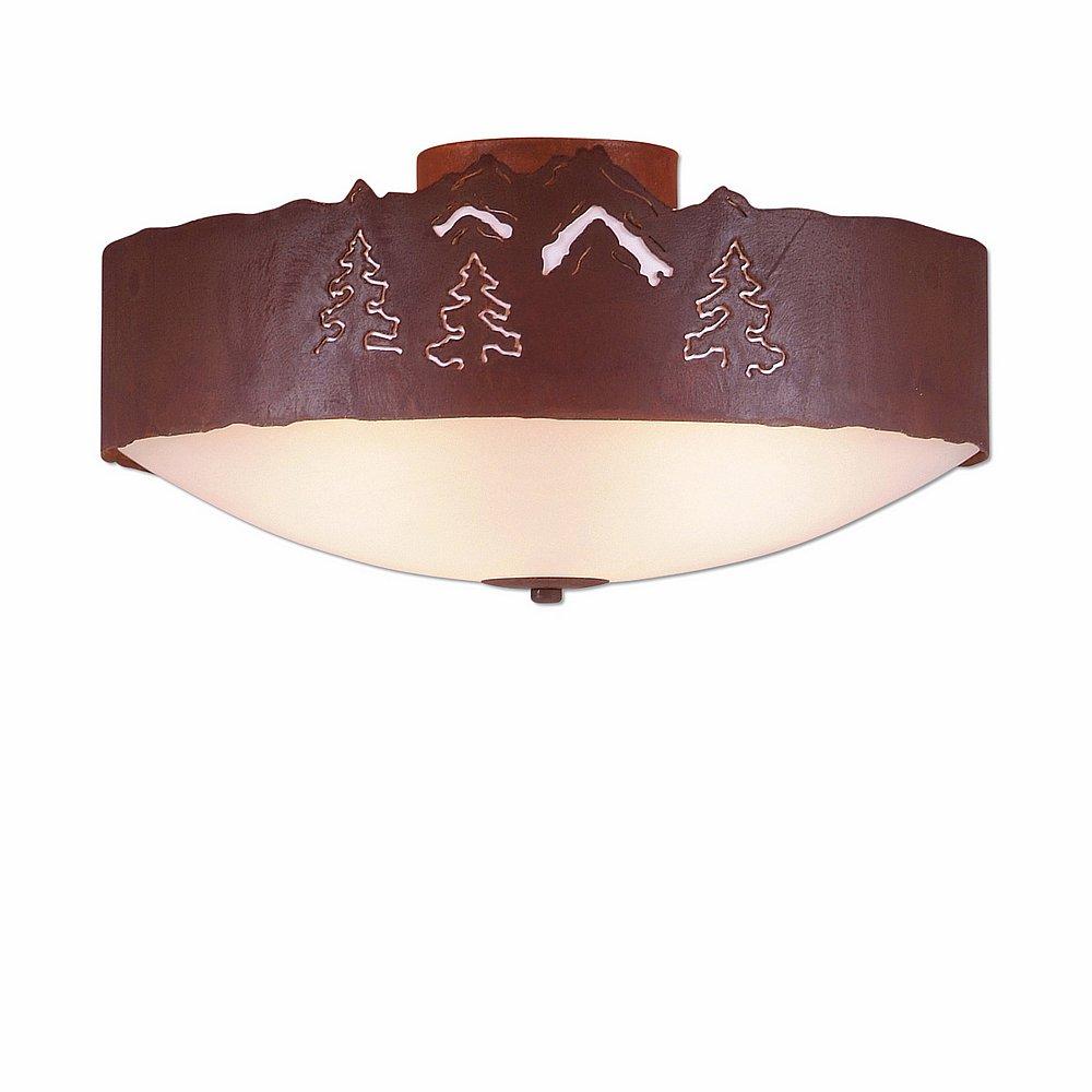 Ridgemont Close-to-Ceiling Large - Mountain-Pine Tree Cutouts - Frosted Glass Bowl