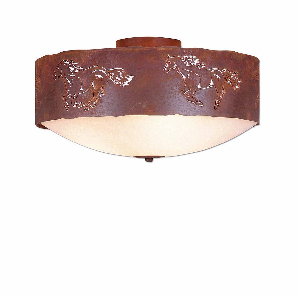 Ridgemont Close-to-Ceiling Large - Horse Cutout - Frosted Glass Bowl - Rust Patina Finish